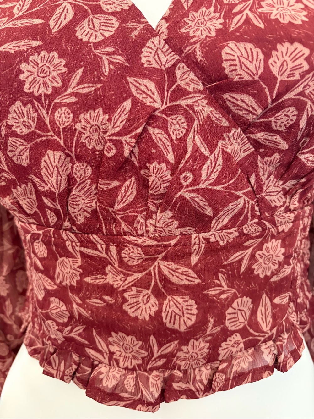 #752 Promesa NWOT Dusty Rose Blouse with Burgundy Accents - Picture 7 of 13
